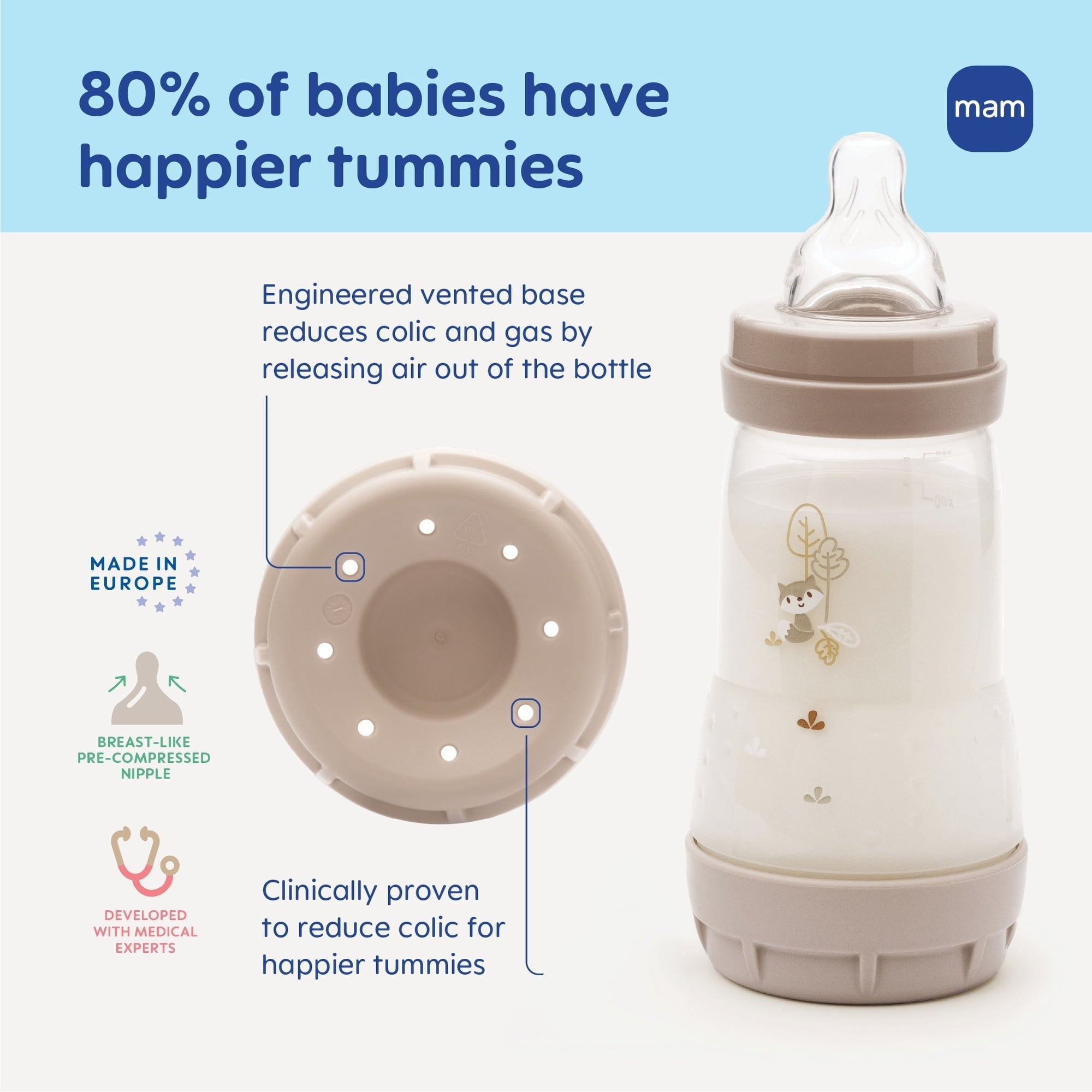 MAM Easy Start Anti-Colic Matte Bottle 9 oz, 2 pack - Dune