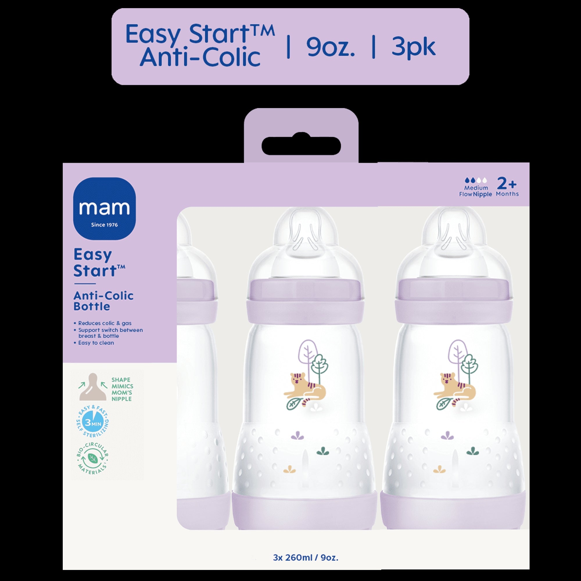 MAM Easy Start Anti Colic Bottle 9oz, 3 PK Girl