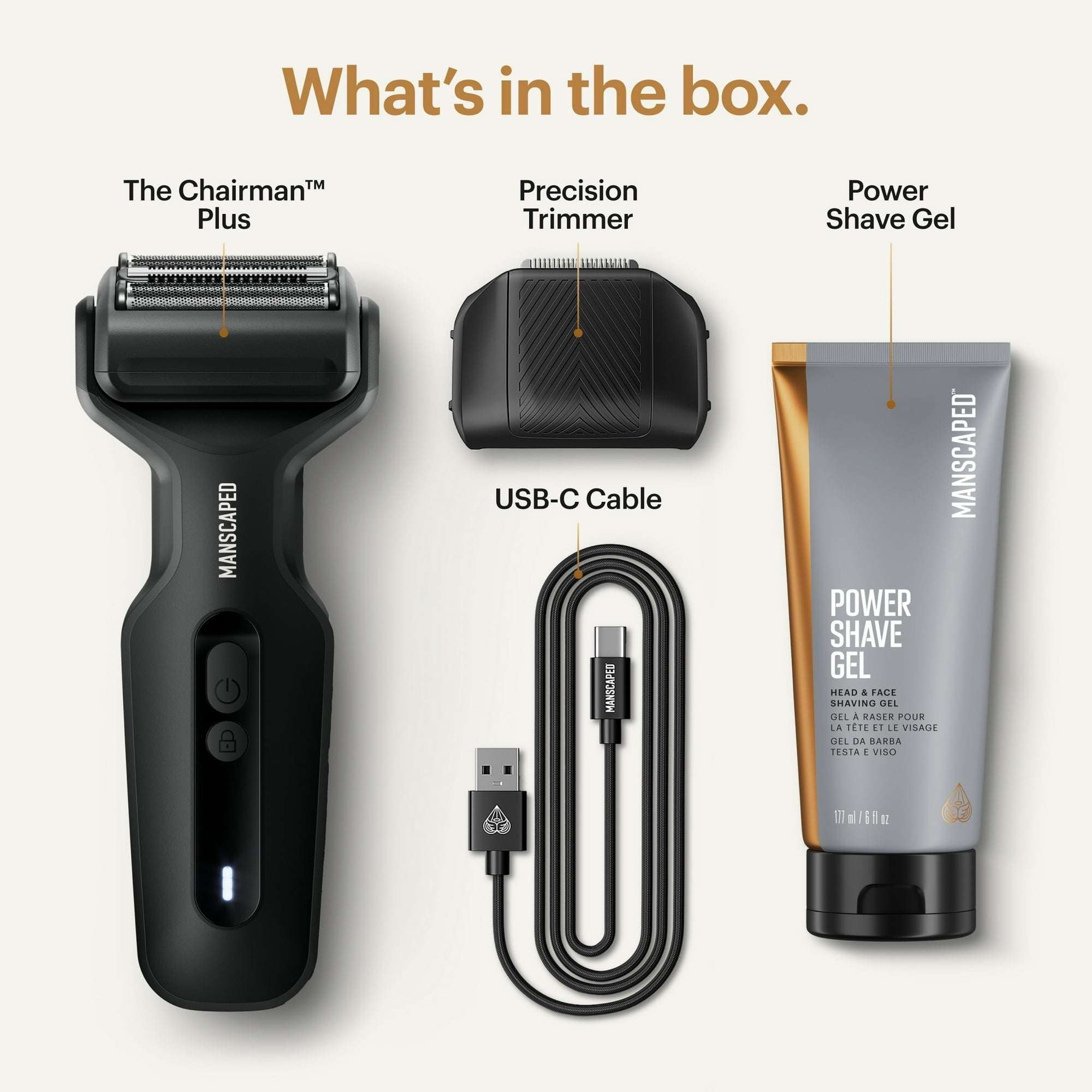 MANSCAPED® The Chairman Plus Precision Pack, Electric Foil Face Shaver and SkinSafe Precision Trimmer with Power Shave Gel
