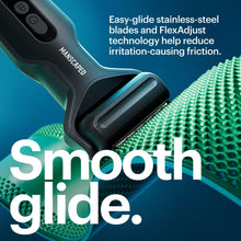 Electric foil shaver head with stainless-steel blades close-up