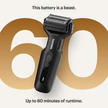 Electric foil face shaver with battery runtime display