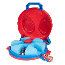 Red dome launcher with blue base platform and small vehicle toy