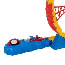 Blue vehicle ramp section with red eye detail and Spidey figure cockpit