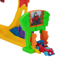 Colorful action track with green bridge section and small Spidey vehicle