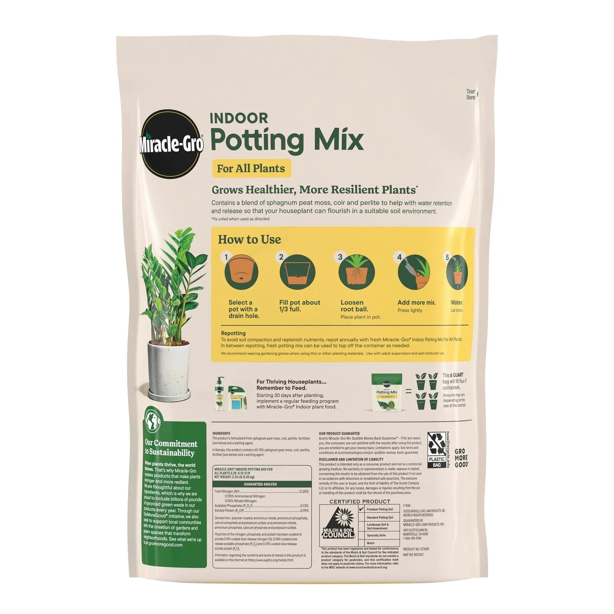 Miracle-Gro Indoor Potting Mix for All Plants, Use with Houseplants and More