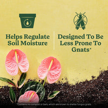 Indoor potting mix with pink orchid flowers and soil, helps regulate moisture
