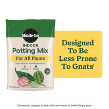 Indoor potting mix bag, green and white, Miracle-Gro logo on front