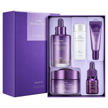 MISSHA Time Revolution night repair set in purple box with 5 skincare bottles and tubes