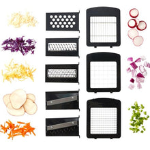 Vegetable chopper and slicer accessory set with different cutting and grating grids