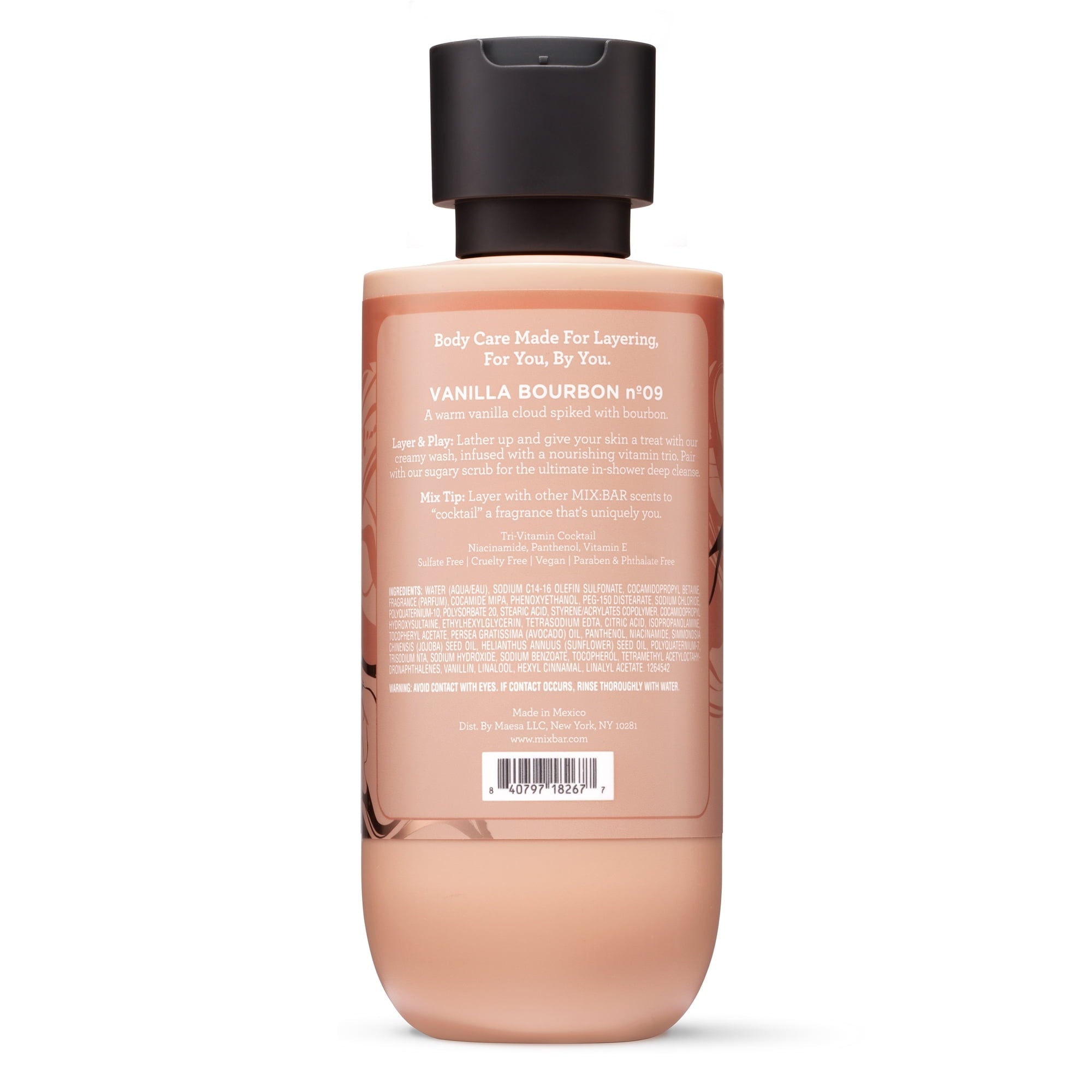MIX:BAR Vanilla Bourbon Body Wash with Vitamin E and Niacinamide, 16fl oz