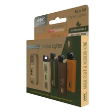 Eco pocket lighter 4-pack box with assorted lighter colors