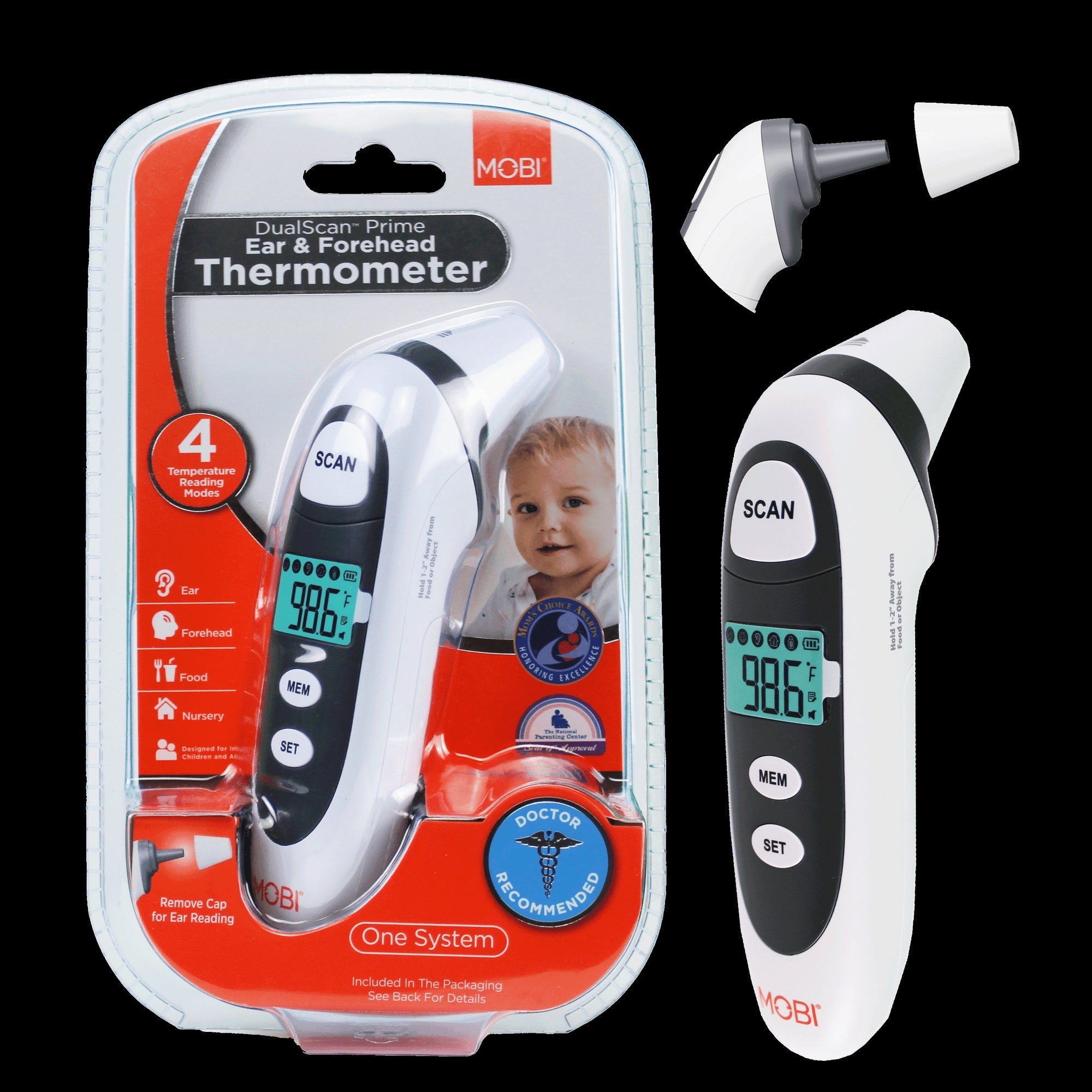MOBI DualScan Prime Ear & Forehead Thermometer with Object Temperature Readings for all ages