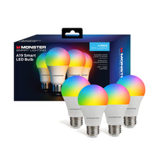 Smart LED bulb 4-pack (A19), retail box with four rainbow color-changing bulbs