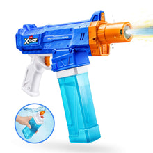 Blue and orange motorized water blaster toy with white trigger handle and tank