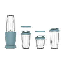 Blue blender base with clear cups and teal lids in a 10-piece set