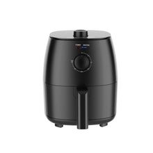 Black 2.2-qt air fryer with front pull-out basket and round temperature dial