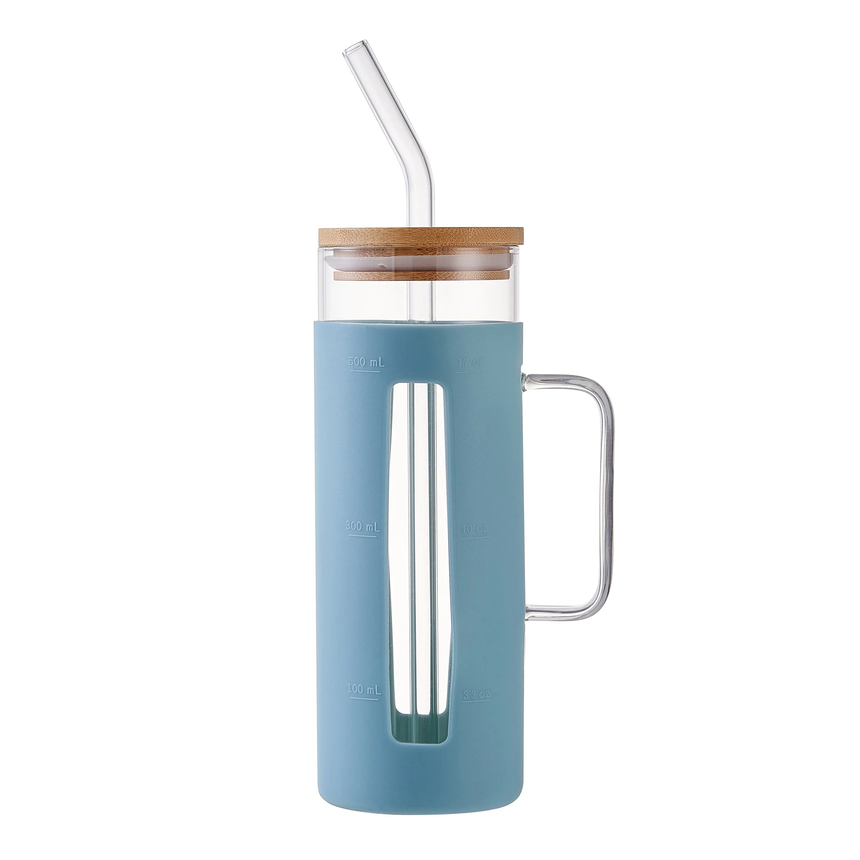 Mainstays Glass 22oz Tumbler with Black Protective Silicone Sleeve, Bamboo lid, Glass Straw - USA MEGA SHOP