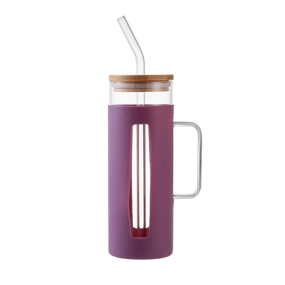 Mainstays Glass 22oz Tumbler with Black Protective Silicone Sleeve, Bamboo lid, Glass Straw - USA MEGA SHOP