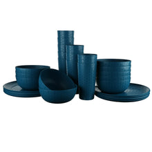 Navy plastic braided pattern dinnerware set with bowls and plates, 30-piece bundle