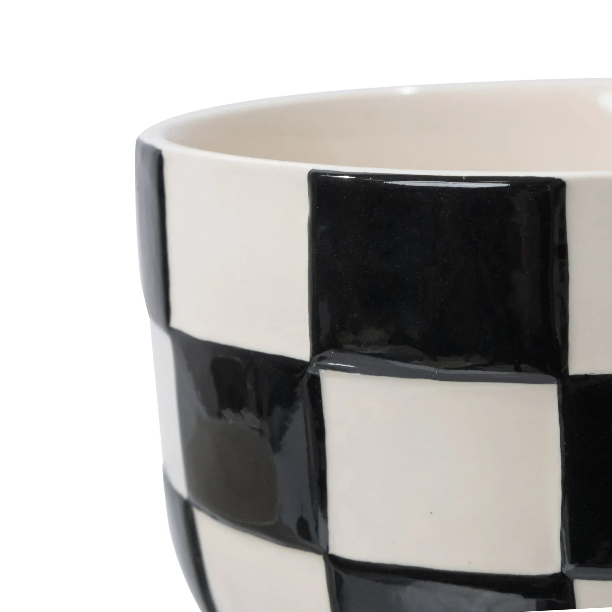 Mainstays Lennon Round Black Checkered Ceramic Planter