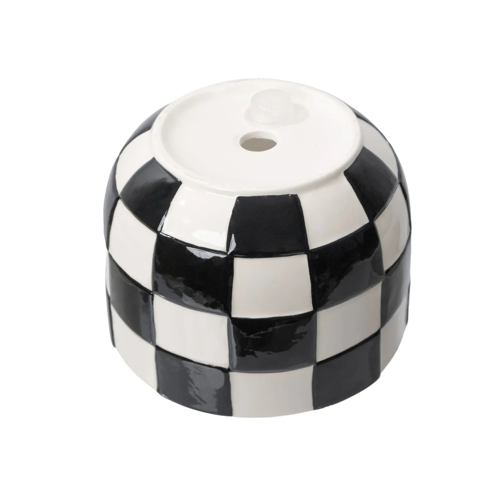 Mainstays Lennon Round Black Checkered Ceramic Planter