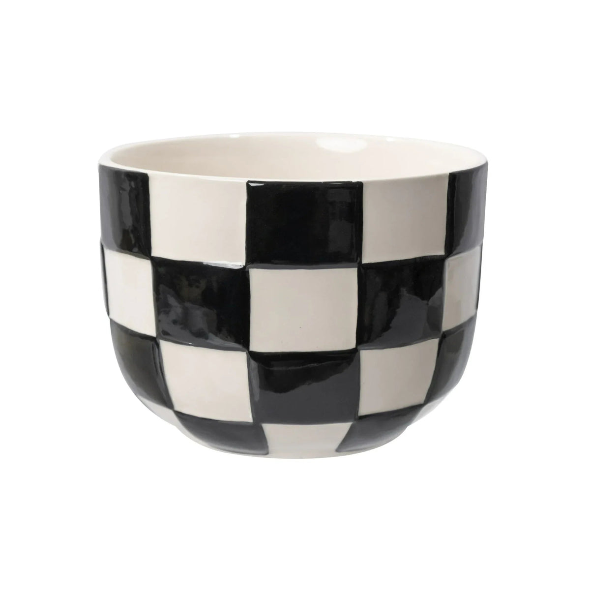 Mainstays Lennon Round Black Checkered Ceramic Planter