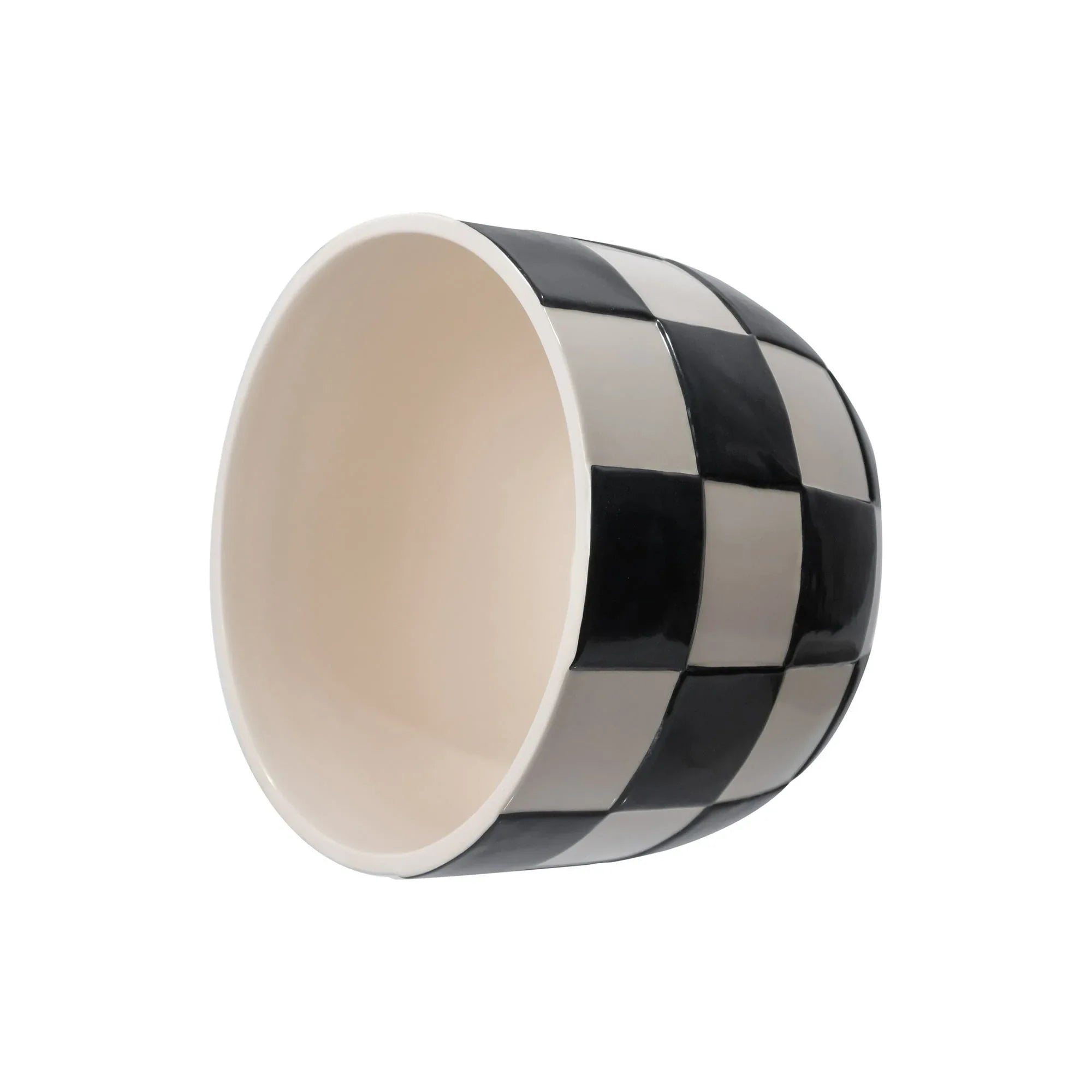Mainstays Lennon Round Black Checkered Ceramic Planter