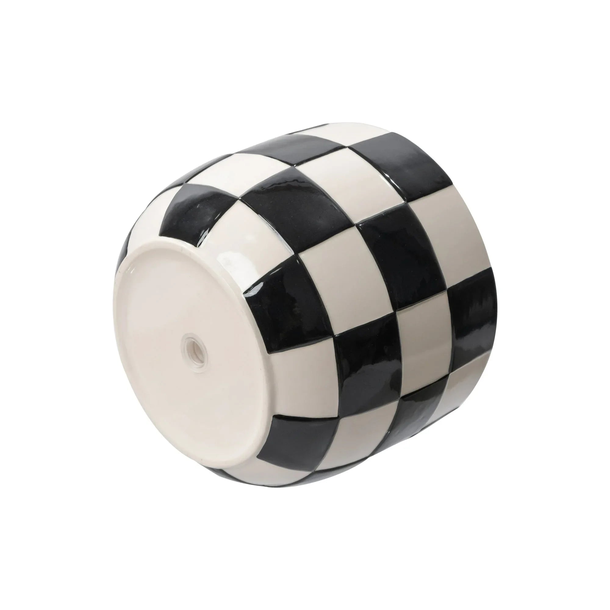 Mainstays Lennon Round Black Checkered Ceramic Planter