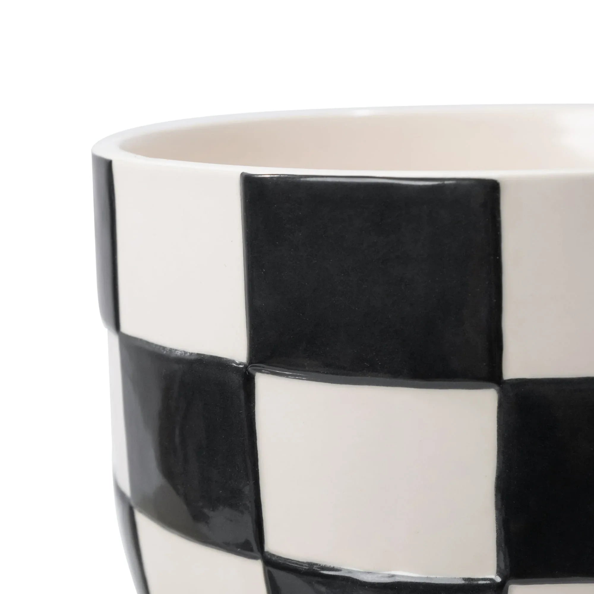Mainstays Lennon Round Black Checkered Ceramic Planter