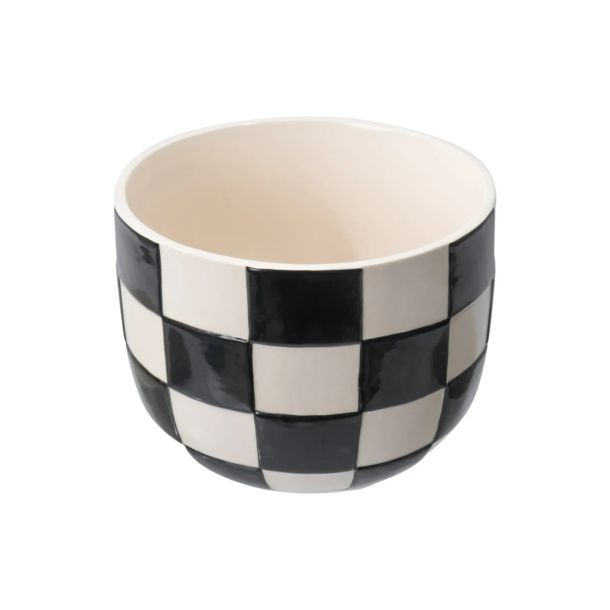 Mainstays Lennon Round Black Checkered Ceramic Planter