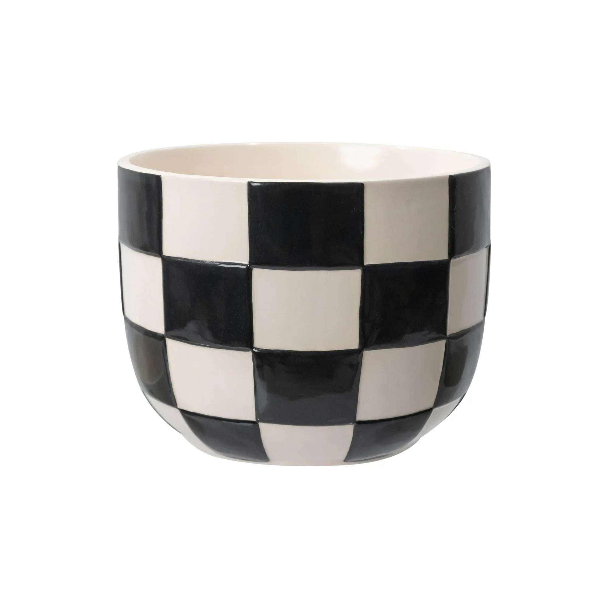 Mainstays Lennon Round Black Checkered Ceramic Planter