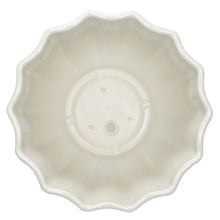 White fluted round planter base with scalloped rim and central drain hole
