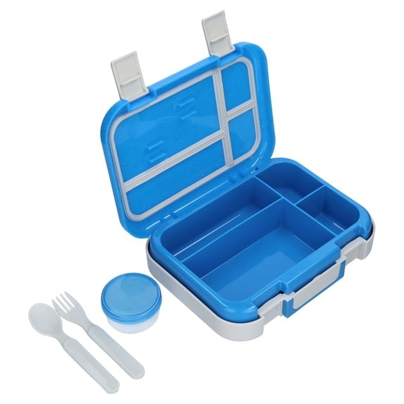 Mainstays Kids 4-Compartment Plastic Bento Box with Removable Tray, Fork, Spoon, and Dressing Container, Pink Glitter