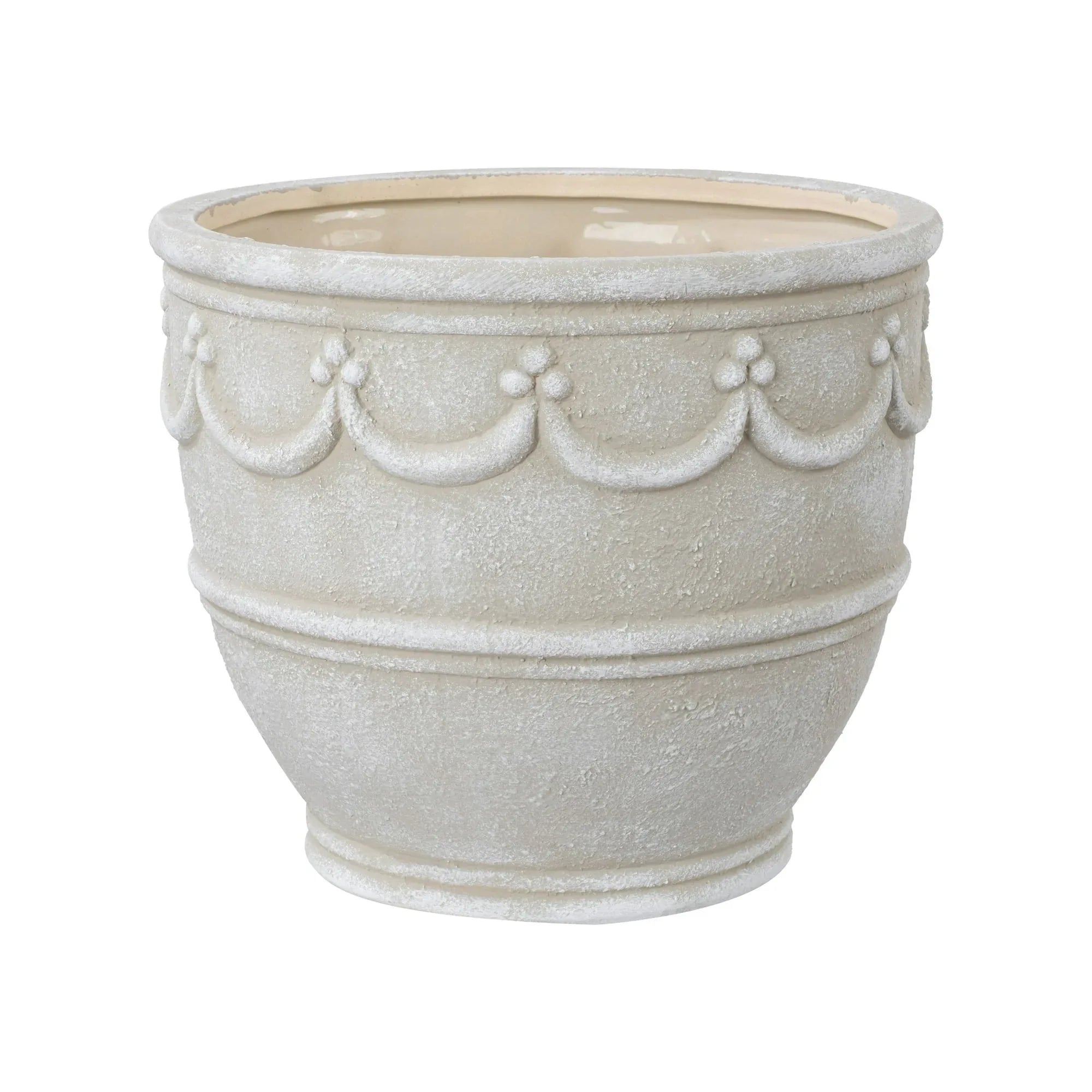 My Texas House Ceramic Retro Planter, Wave Embossed, Cream