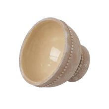 Cream ceramic plant pot bowl with dotted trim and glossy inner basin