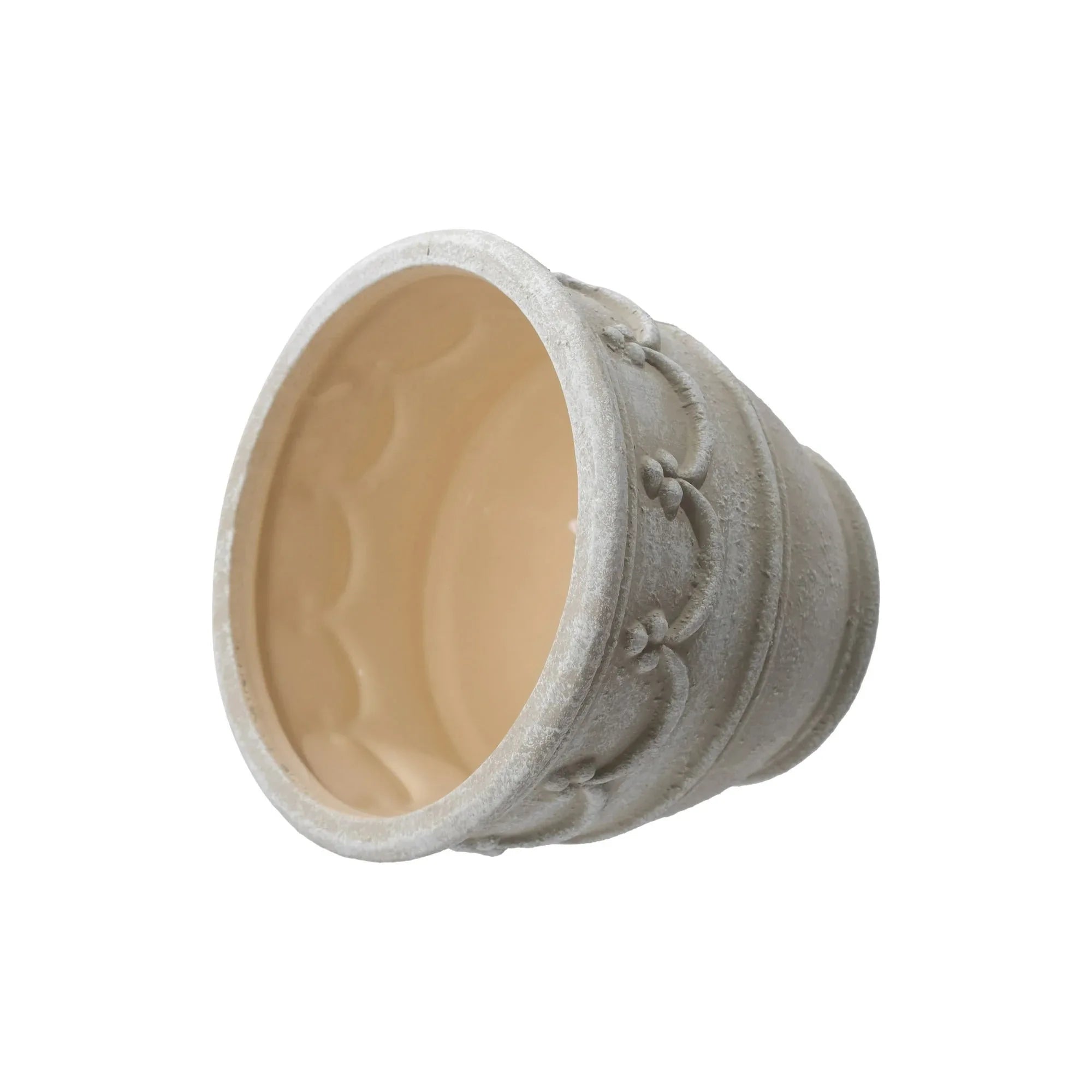 My Texas House Ceramic Retro Planter, Wave Embossed, Cream