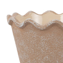 Wave ceramic planter with speckled terracotta glaze and wavy scalloped rim