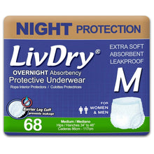 Overnight protective underwear package, size M, 68-count pack