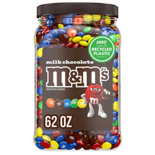 Milk chocolate candy jar with colorful pieces and M&M's logo, 62 oz