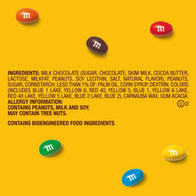 Milk chocolate candy ingredients label with small M&M's pieces