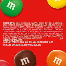 Candy jar ingredient label with colorful m logos, close-up on packaging text