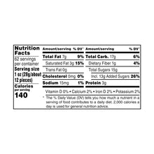 Chocolate candy nutrition facts label with calories and serving size information