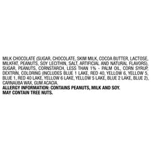 Chocolate candy ingredients and allergy text: contains peanuts, milk and soy