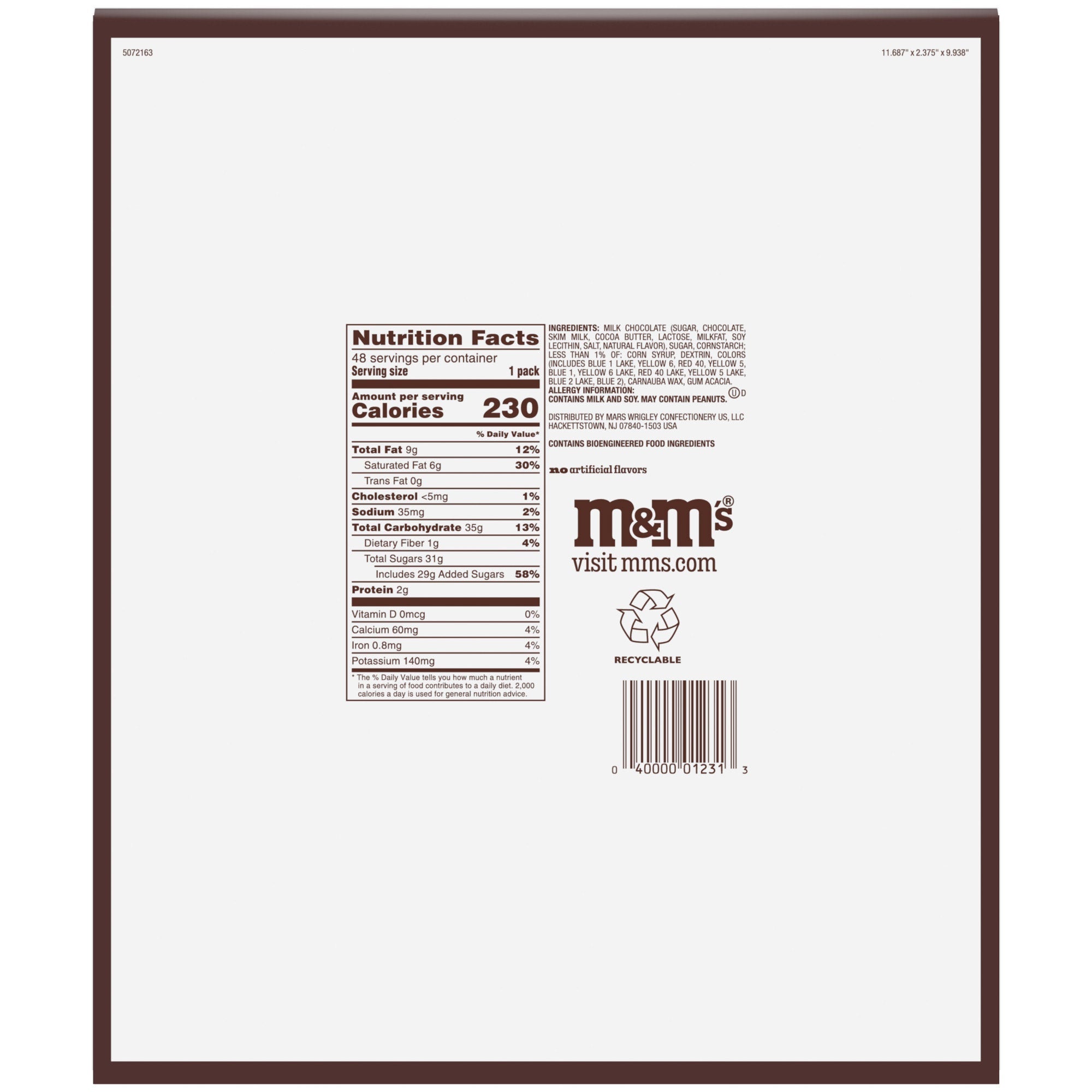 M&M's Milk Chocolate Candy, Full Size, 1.69 oz, 48-count