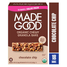 MadeGood organic chewy granola bars, chocolate chip, 18-count value pack box