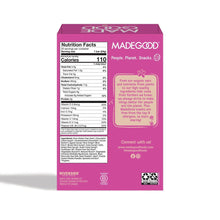 Organic granola bar box back with Nutrition Facts panel and icons