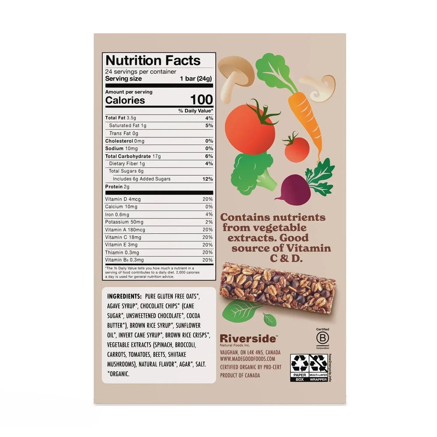 MadeGood Chocolate Chip Bars, 0.85 oz., 24 pk.