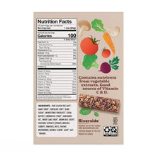 Granola bar box nutrition facts panel with ingredients and vitamin C source graphic