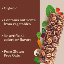 Granola bar box label with organic and gluten-free oats messaging and snack image