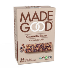 Granola bar box with MadeGood branding and chocolate chip bar graphic, 24 pack